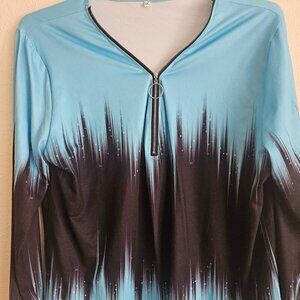 Pullover v-neck stretchy turquoise black zip up XXL Gym, workout
